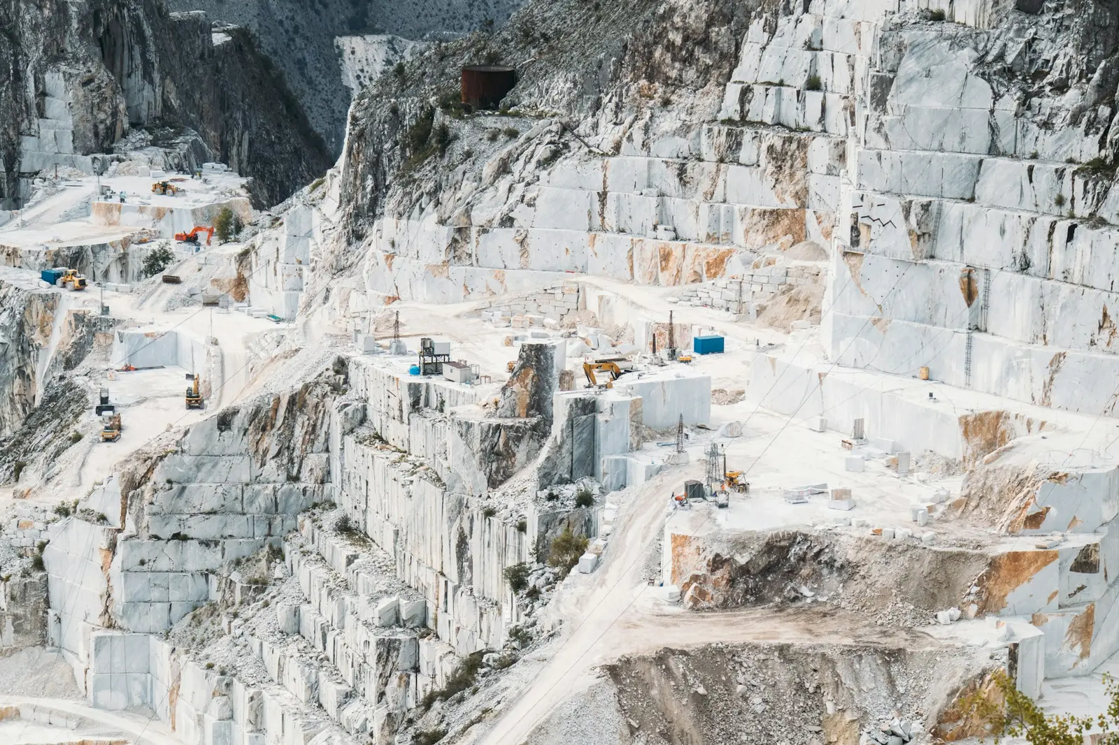 Terraced marble quarry with cut blocks